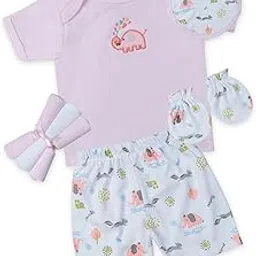 Mee Mee New Born Baby Gift Set | Soft Cotton Clothing Essentials for Infants/Baby Girls, Boys | Baby Shower Clothing Hamper| Ideal Gift for New Born Baby | 8 Pieces | (Square, Pink)-picture-10