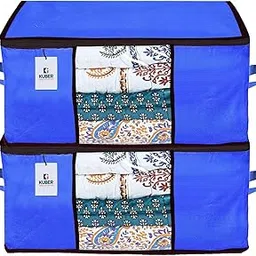 Kuber Industries Underbed Storage Bag|Wardrobe Organizer For Clothes Large|Non-Woven Comforter, Blanket Cover|Pack of 2 (Blue)-image-0