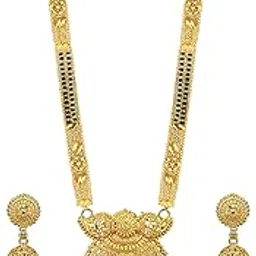 brado jewellery Traditional Gold Plated 30 inch Long 2 inch Earring Set Mangalsutra/Tanmaniya/nallapusalu/Black Beads Mangalsutr For Women and Girls-picture-45