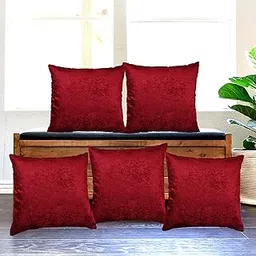 MJ HOMES Sparkle Plain Velvet Cushion Cover, Set of 5 (16x16 Inch Or 40x40 cm)-Maroon.-picture-26