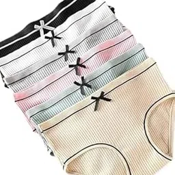 Women's Cotton High-Waisted Brief Panties, Soft Breathable Stretch Underwear with Bowknot Design, Seamless Comfort Bikini Briefs, Multicolour Size(28-34) (Set of 6)-image-31