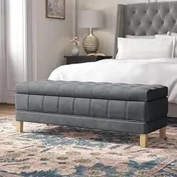 LEGACY OF COMFORT Double Border 2 Seater Sofa Velvet Upholstered Ottoman Bench with Storage, for Living Room, Bedroom, Entryway (Greyy)-picture-10