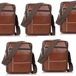 treggo Men's Brown Leather 5-Piece Bag Combo | Crossbody, Shoulder & Travel Bags with Multiple Zipper Compartments | Stylish Everyday Work, Gym & Travel Carry Bag Set-picture-53