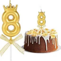 Fun Affairs Number Candles with Crown 3 inch for Birthday Parties, Wedding, Engagement, Valentines Day Celebration, Theme Party, Bachelorette Decoration Gold (Numerical No 8)-picture-63