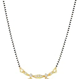amaal American Diamond Mangalsutra for women stylish 1gm gold mangal sutra short AD CZ Pendant Necklace design jewellery for women nallapusalu chains one gram 18 inch black beads chain golden -28-picture-30