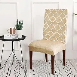 b7 CREATIONS Chair Cover By Export Quality Polycotton Dining Chair Covers Set Of 6 Pcs Stretchable & Easily Washable Case Protector For Dining Chairs Tcc5009 Beige image 1