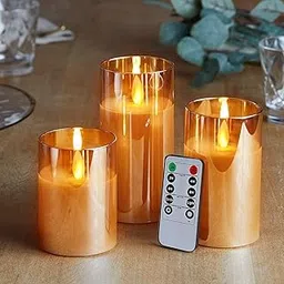 Desidiya Flameless LED Candles Light with Remote Control and Timer - Golden Acrylic Fiber Glass, Battery Powered - Ideal for Home, Festival, and Wedding Decor - Set of 3-image-23