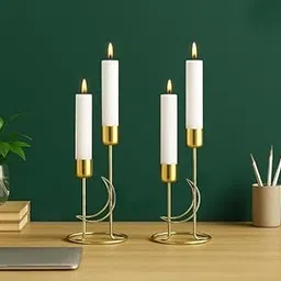 ANASAY Luxury Golden Metal Candle Holder Stand – Moon Design Taper Candle Stand for Home Décor, Dining Table, Wedding & Party Decoration (Set of 2)-image-65