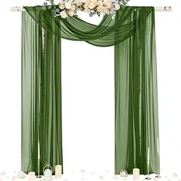 Socomi Wedding Arch Draping Fabric 29" x 20Ft 4 Panels Olive Green Sheer Outdoor Curtain Drapes Extra Long for Wedding Ceremony Birthday Party Decoration-picture-28