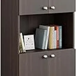 FURNEASER Vault Tall Wooden Bookshelf with 2-Door Cabinet & 3 Open Shelves | Bookcase for Living Room, Bedroom & Office | Modern Storage Organizer Rack, 180 x 57 x 30 cm, Wenge Finish-image-93