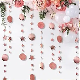 Wanna Party Rose Gold Star Garlands Decorations Hanging Twinkle Little Star Birthday Baby Shower Christmas New Year Eve Banner Moon Stars Starry Night Ramadan Celestial Theme Backdrop- 8 Ft-1Pc-image-13