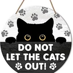 Do Not Let Cat Out Door Sign, Cat Hanging Sign for Home Front Door Porch Beware of Cat Sign Rustic Wall Decorations Gift for Cat Mom Dad Lover Own-image-20