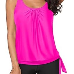 yonique 2 Piece Swimwear Swimming Costume for Women Blouson Tankini Top with Shorts Tummy Control Bathing Suit, Hot Pink, Large-picture-9