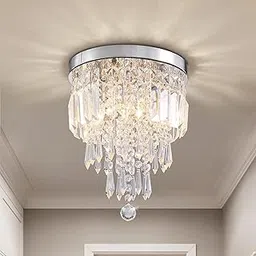 GL K9 Crystal Chandelier for Living Room Modern Ceiling Light Led Jhummer for Hall Hotel Resort Shop Temples, Office, Resort B18 (Warmwhite)(Size: W 23cm,H 25cm)(Small)-image-14