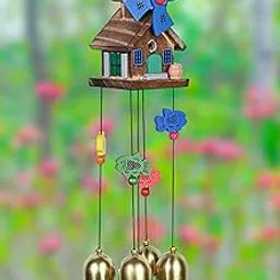 Handcrafted 5-Bell Wooden House Wind Chimes with Brass Bells | Calming Melodies for Garden, Balcony, Patio, and Home Décor-picture-22