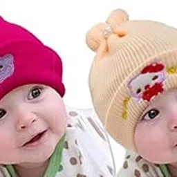 fresh walk Baby Winter Warm and Soft Cap | New Born Baby Kid's Hat | Baby Cute Cap's for Winter | Woolen Cap for Kid's Boy's & Girl's in Multicolour's Pack of-2 (0-6 Months)-picture-18