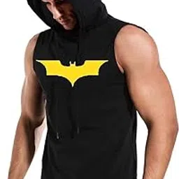 hit square Yellow Batman Polyster Gym/Sports Hood T-Shirt for Men-picture-47