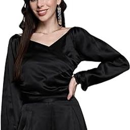 sassafras Black Satin Gathered Crop Bustier Top-picture-49