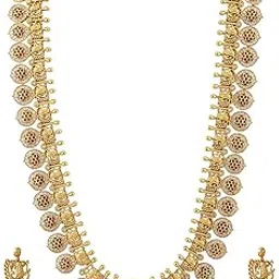 rubans 22K Gold-Plated Traditional Temple Necklace Set with Ruby,Emerald & Cubic Zicronia Accents-picture-25