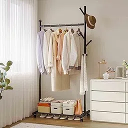 HOKIPO Clothing Rack with Wheels – Portable Clothes Hanging Stand with Shoe Storage & Side Hooks – Garment Organizer for Bedroom, Entryway, Closet & Laundry Room (NEW-AR-6021)-picture-51