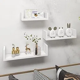 Decazone Set of 3 Floating U Shelves, Easy-to-Assemble Floating Wall Mount Shelves for Bedrooms and Living Rooms, & Storage White Finish-image-62