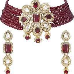 peora Shining Crystal Beaded Adjustable Choker Collar Necklace Earring Jewellery Set-picture-37