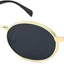thedarker Retro Oval Sunglasses for Men & Women | Vintage Steampunk Round Goggles | UV400 Protection Eyewear | Gold Metal Frame with Black Lens | Lightweight Trendy Unisex Sun glasses. image 1