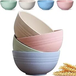 PRANIJ Reusable Wheat Straw Bowl Set of 4 - Dishwasher & Microwave Safe - BPA Free - Unbreakable Cereal Bowls for Salad, Rice, Soup - 800 ML-picture-24