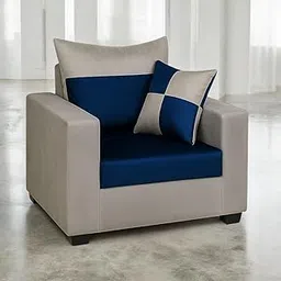 FURNY Arissa 1 Seater Fabric Sofa Set (Light Grey-Dark Blue)-image-1