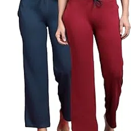 kryptic Women Pack of 2 Pure Cotton Solid Mid-Rise Relaxed Fit Wide-Leg Cropped Lounge Pants with Side Pocket and Flat Waistband-picture-13