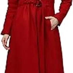 poshbery Red Coat with Front Buckle and Gathered Belt-picture-11