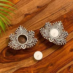 ExclusiveLane Lotus Hand-Carved Block Tea Light Holder (Set of 2, Sheesham Wood) - Decorative Tea Light Candle Holder for Home Décor Votive Tea Light Holder T Lite Candle Stand for Home Decoration-image-23