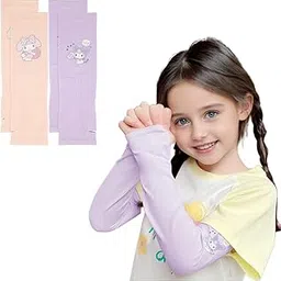 SNOWIE SOFT® 2 Pairs Sanrio Cooling UV Protection Arm Sleeves for Kids Girls Aged 5-10, Kuromi & Kitty Hand Cover Arm Sleeves for Kids, 13.3 inches Cute Breathable Outdoor Arm Sleeves for Girls-picture-14