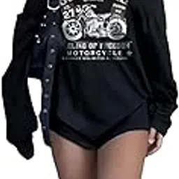 sxv style Superbike Off-Shoulder Long Sleeve Sweatshirt Black Motorcycle Print, Vintage Biker Design, Ring of Freedom Theme-picture-24