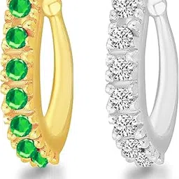 Traditional American diamond Jewellery Sania Mirza Clip on Pressing Type Without Piercing Gold Green Silver AD CZ Nath Nose Ring Press pin Stud for Women Girls Wedding design- NATH COMBO -M157-image-59