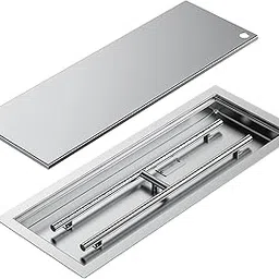 Skyflame Rectangular Stainless Steel Drop-in Fire Pit Pan and Burner with Burner Cover, 24 by 8 Inch Burning Area-image-17