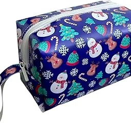 Xmas Makeup Bag, Cosmetic Bag for Women Cosmetic Large Travel Toiletry Bag for Girls Make Up Bag Brush Bags, Merry Christmas Snowman Elf, Blue-picture-54