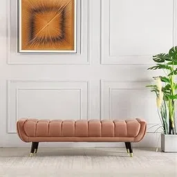 Tufd VOTTOMANelvet Ottoman Bench, 150 cm Long, Modern Design with Gold-Tipped Legs, Navy Blue (: Pink)-image-6