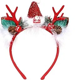 radhu & kabby Christmas Reindeer Headband | Festive Antlers with Santa Hat, Pinecones & Glitter Decor | Soft, Lightweight & Comfortable Unisex Hairband | Pack of 1-picture-52