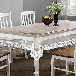 Kuber Industries 70x45 Transparent Dining Table cover 4 Seater|Table Cloth for Dining|Waterproof Table Sheet|White Lace (White)-image-33