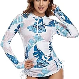 hiskywin Women's Long Sleeve UV Sun Protection Rash Guard Side Adjustable Wetsuit Swimsuit Top HF805-Fl Pink-XL, Fl Pink, X-Large-picture-15
