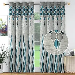 FRESH FROM LOOM Jute Premium Polyester Curtains Set of 2 Window Parda | 7 Feet Long Floral Room Darkening Curtains for Living Room Bedroom with Eyelets Ring Parde Screens (Aqua, 7ft, 2pc)-picture-12