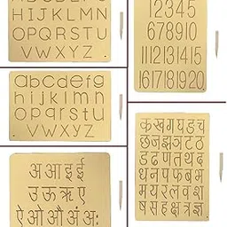 Wooden Tracing Board for Kids Educational Reading & Writing Letters for Preschool Alphabet and Numbers and Uppercase, Lowercase & Hindi ka KHA Tracing Slate for Children (Set of 5)-picture-20