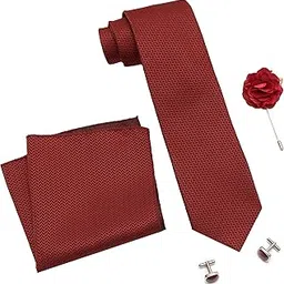rizoro Tie for Men – Self Silk Neck Ties Set with Cufflinks Flower Pin, Pocket Square & Black Gift Box, Combo Necktie Sets for Office Wear, Formal Suits & Weddings (0, SIDIRB)-picture-10