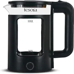 Tesora Electric Glass Kettle | Borosilicate Glass Body with Cool Touch PP Sleeve |1.5 Liter Capacity | 1350 Watts | Overheating & Boil Dry Protection | Black | 1 Year Warranty by Tesora image 1