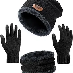 FF Winter Warm 3 in 1 Beanie Hat Scarf Gloves Set, Knitted Hat Neck Warmers Touch Screen Gloves for Men & Women-picture-18