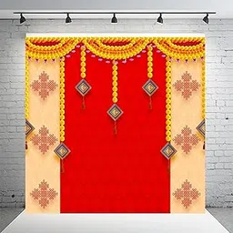 Dhara Red Pooja (8FT-8FT) Backdrop Cloth for Pooja Decoration Traditional Background Curtain Cloth for Festival 8 Feet Height and 8 Feet Width. (Washable Fabric)-picture-21