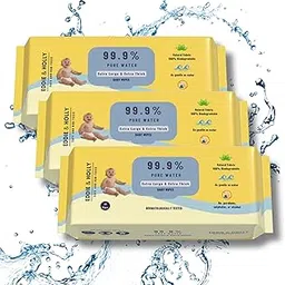 Eddie & Holly 99.9% Water Baby Wet Wipes | 2X Larger & 3X Thicker | 100% Plant based Fabric | Unscented | Zero Rash Wipes | Wet Wipes for New Born Baby | Suitable for Sensitive Baby & Mother Skin Water Wipes Baby Wipes | Wipes for Babies Combo (3 X 60)-image-70