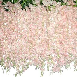 ZINHO Wisteria Hanging Flowers 60 Branches, Pink Wisteria Flower Garland Decorations for Wedding Reception Arch Outdoor Fairy Party Garden Home, (4 Packs)-image-1