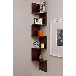 Wooden Corner Wall Shelf | Engineered Wood 5 Tier Floating Hanging Shelf | Wall Mounted Display Rack for Living Room, Bedroom and Home Decor (Brown)-picture-15